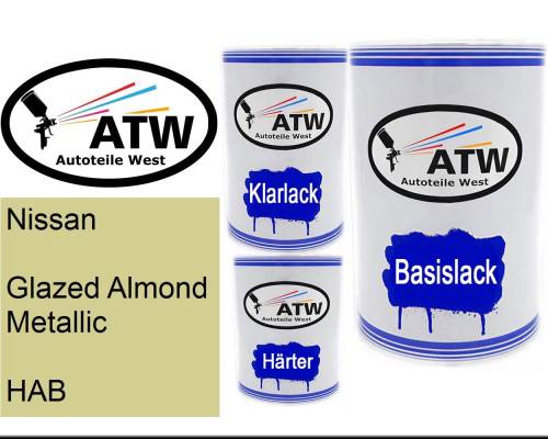 Nissan, Glazed Almond Metallic, HAB: 500ml Lackdose + 500ml Klarlack + 250ml Härter - Set, von ATW Autoteile West.